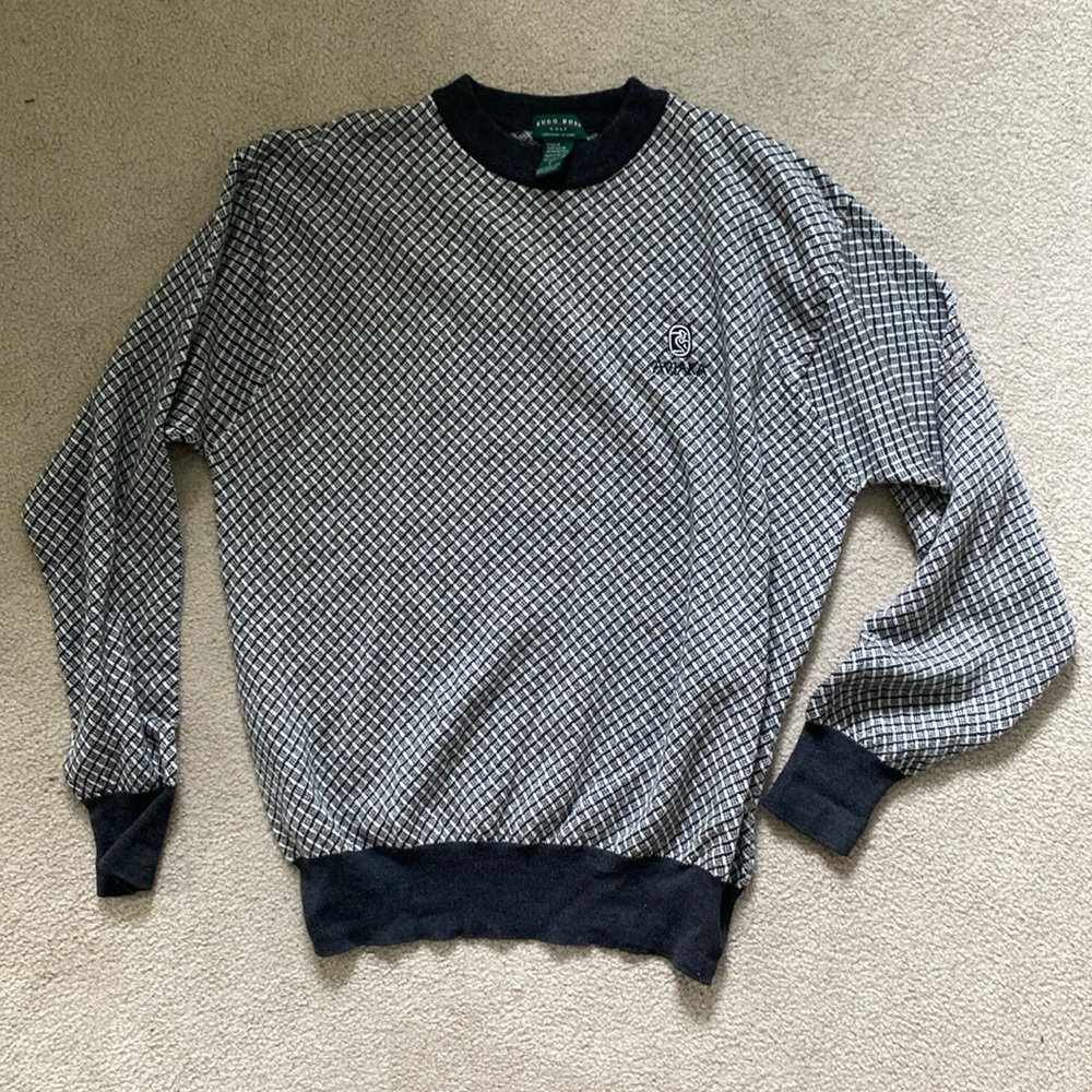 Hugo Boss men golf black and white sweater large 100% virgin wool